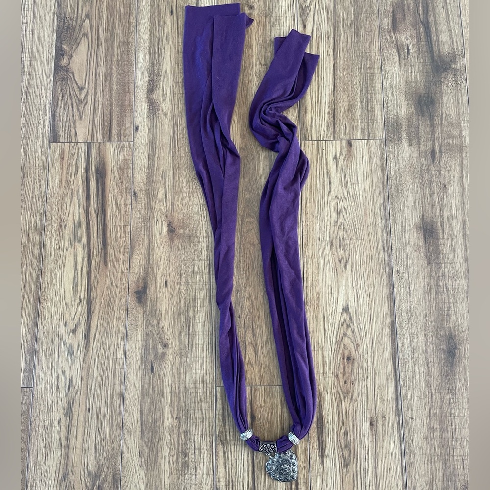 Purple Scarf with Silver Pendant